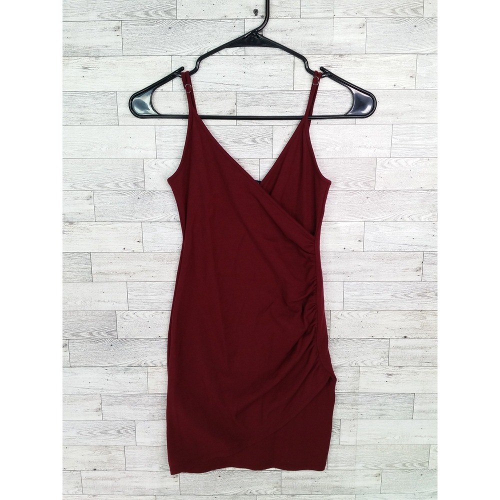 Women's Forever 21 Dress Ruched Mini Bodycon Dress Burgundy Red Y2K Size S Small